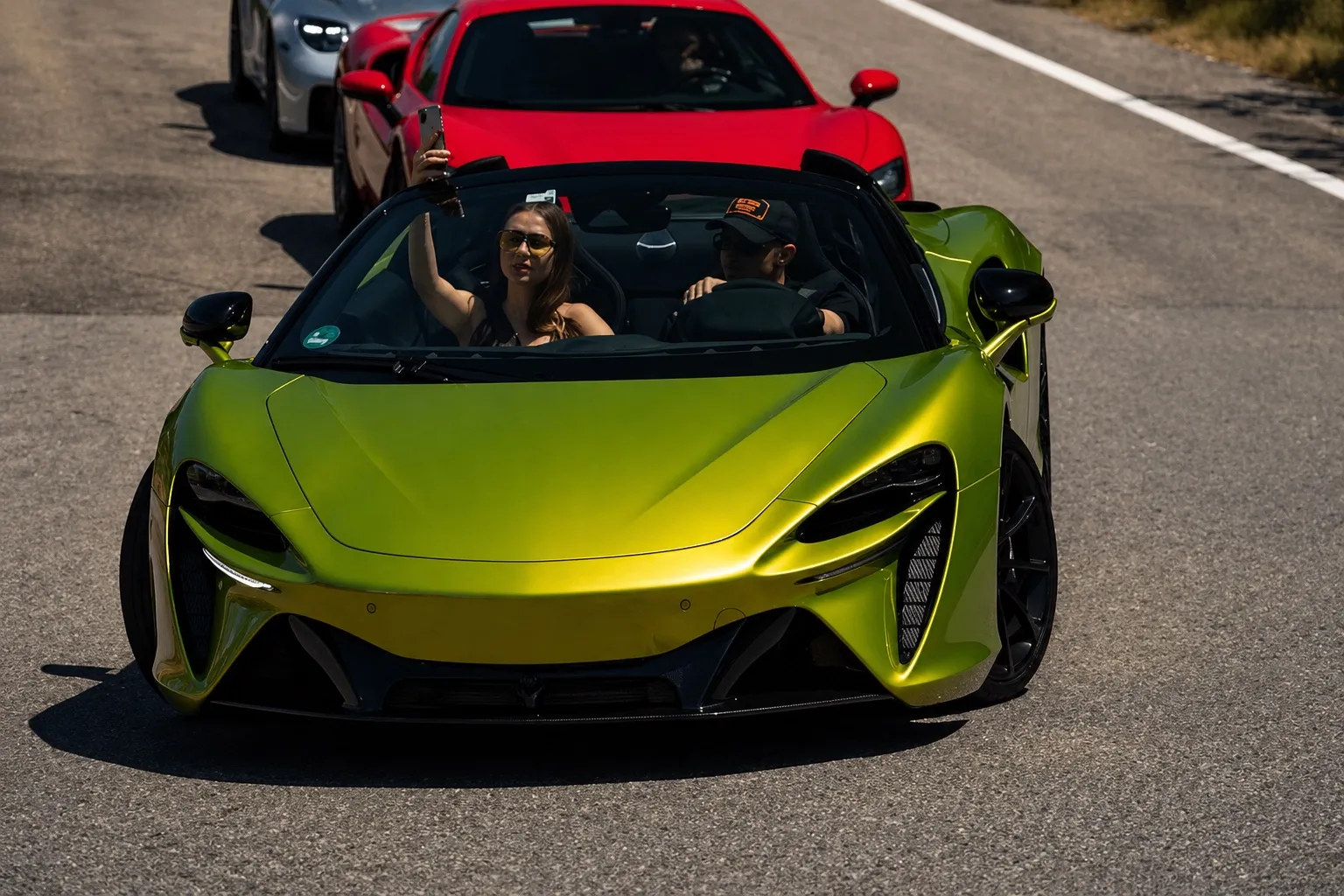 Green supercar during the second day route